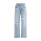 Light Blue Cotton Straight-Leg Jeans