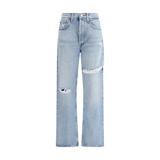 Light Blue Cotton Straight-Leg Jeans