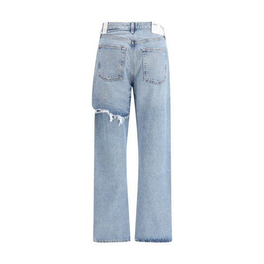 Light Blue Cotton Straight-Leg Jeans
