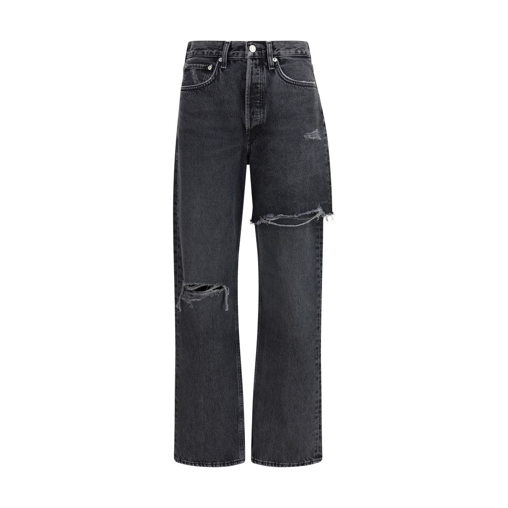 Black Recycled Cotton Straight-Leg Jeans