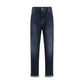 Blue Cotton Straight-Leg Jeans