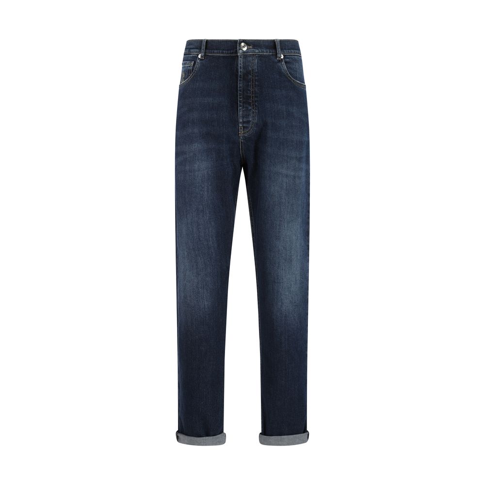 Blue Cotton Straight-Leg Jeans