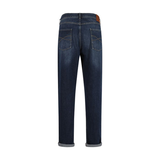 Blue Cotton Straight-Leg Jeans