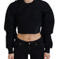 Black Cropped Zipper Back Sweatshirt Sweater