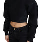 Black Cropped Zipper Back Sweatshirt Sweater