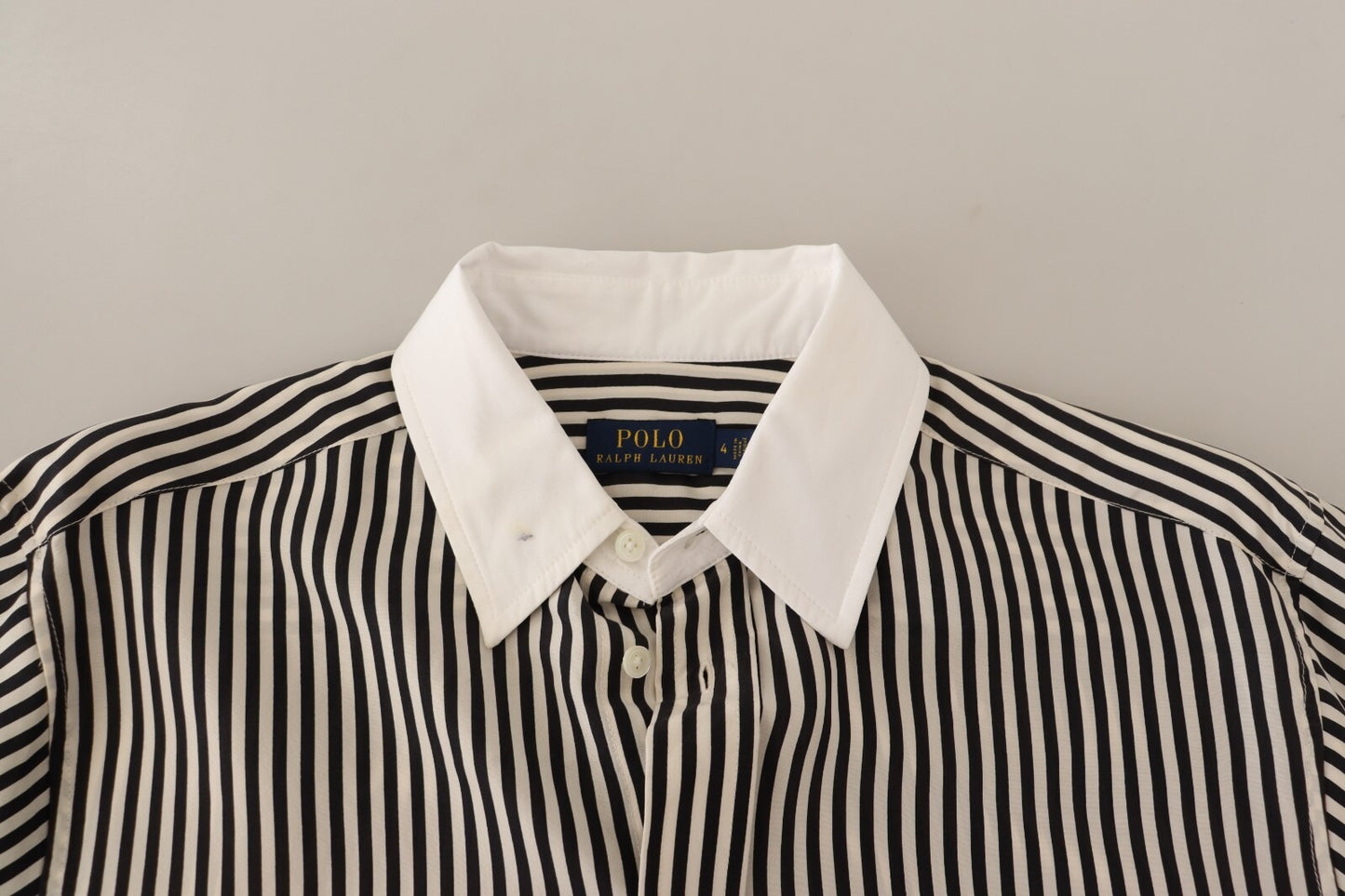 Black White Striped Long Sleeves Collared Top