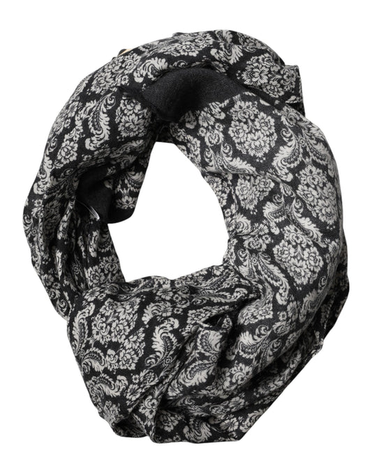 Black White Damask Patterned Lace Men Scarf