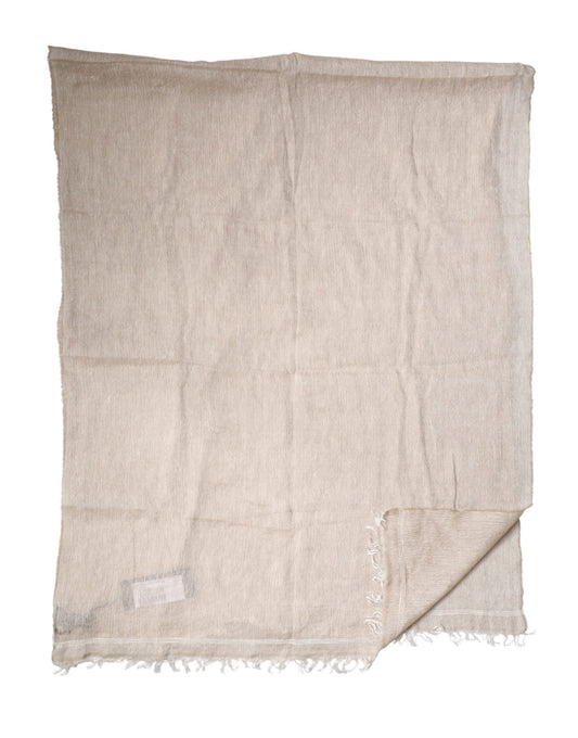 Beige Linen Neck Wrap Men Shawl Fringe Scarf