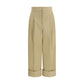 Beige Cotton Cropped Pants