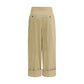 Beige Cotton Cropped Pants