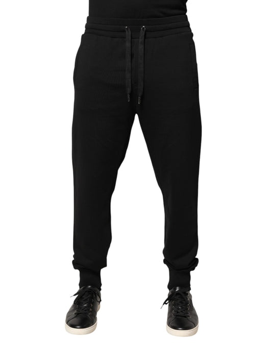 Black Cotton Mid Waist Jogger Trousers Pants