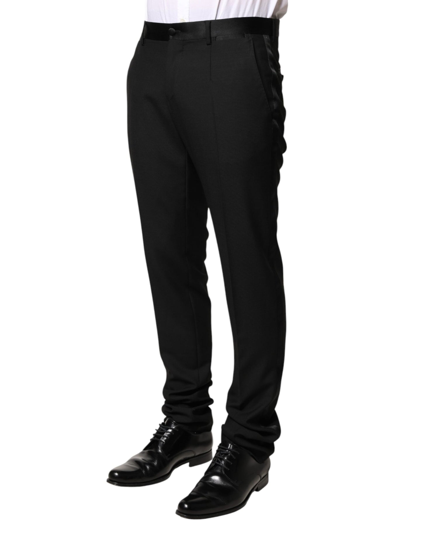 Black Wool Mid Waist Men Dress Trousers Pants
