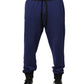 Blue Cotton Mid Waist Jogger Trousers Pants