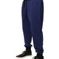 Blue Cotton Mid Waist Jogger Trousers Pants