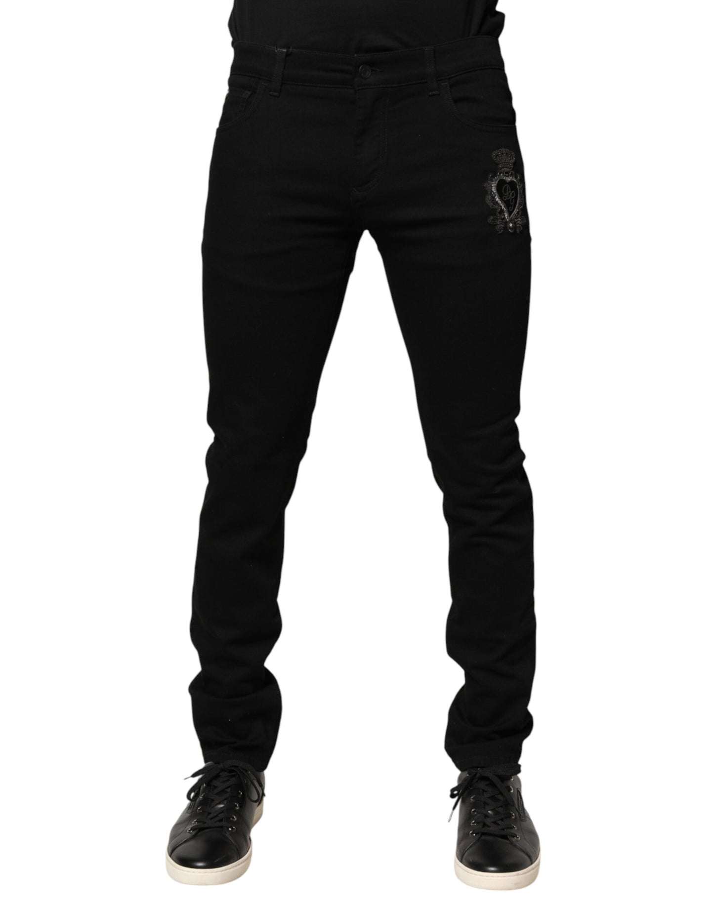 Black Sacred Heart Men Cotton Denim Jeans