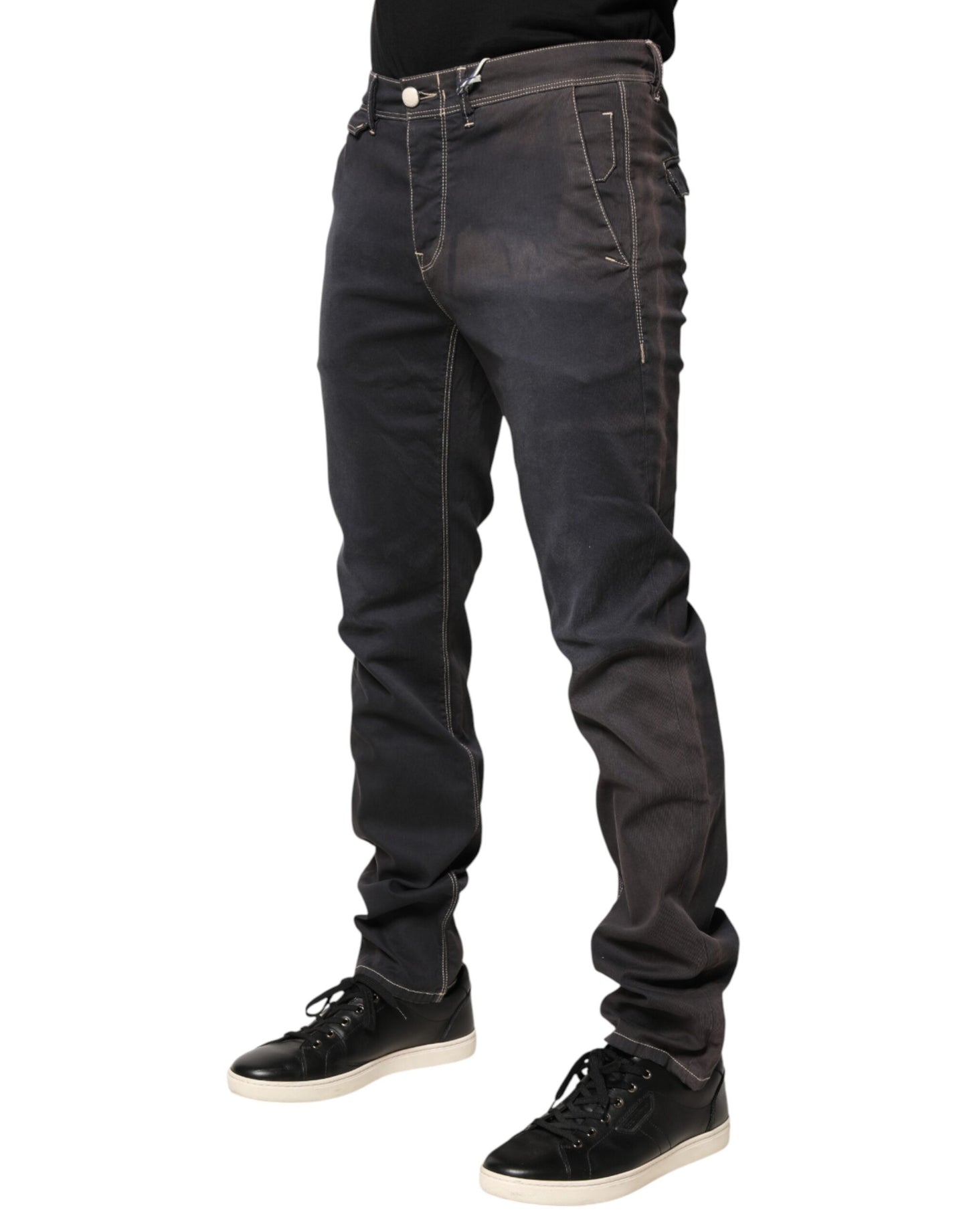Dark Gray Mid Waist Skinny Fit Men Denim Trouser Jeans