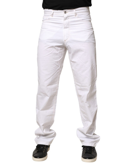 White Cotton Mid Waist Straight Men Denim Jeans
