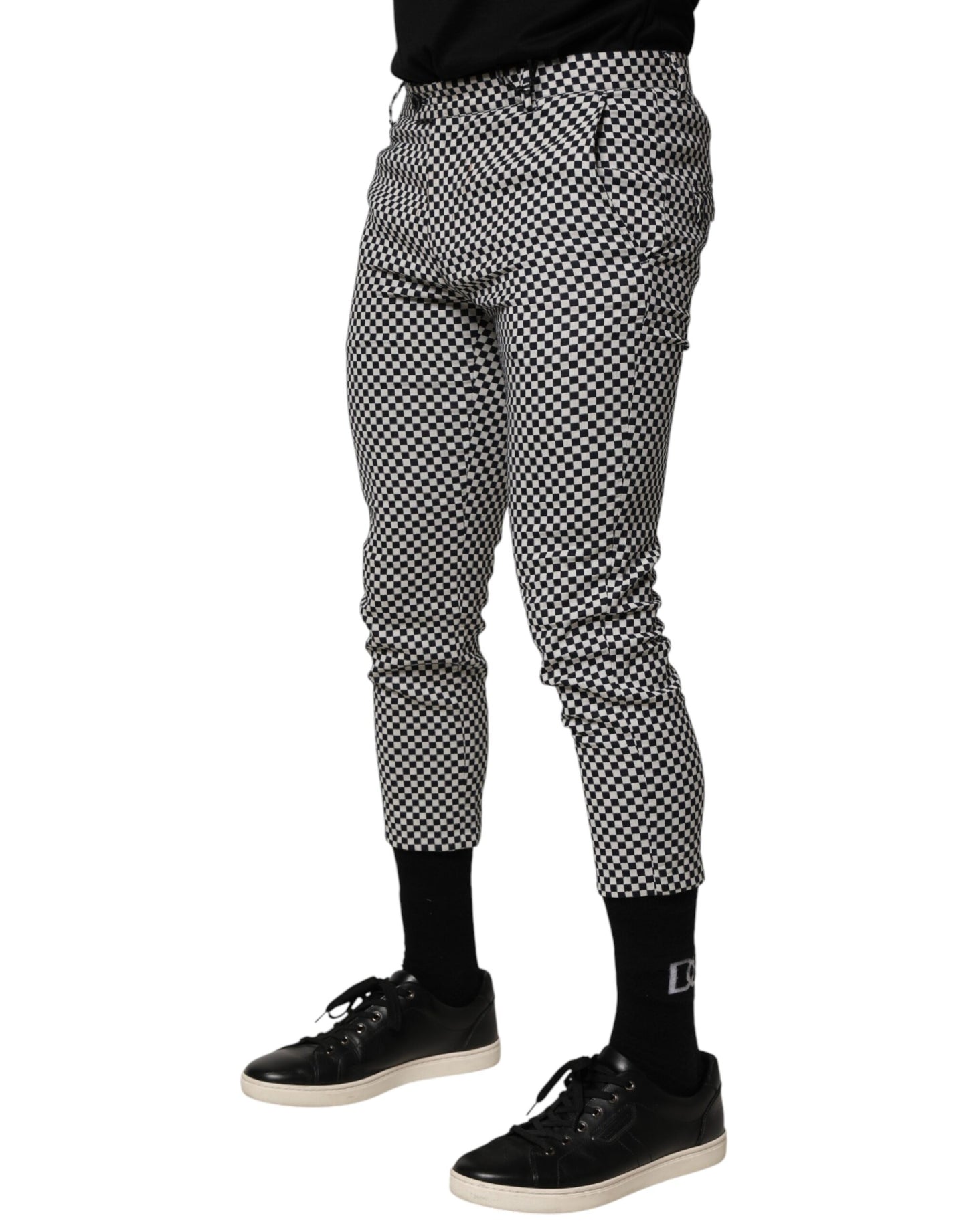 Black White Checkered Men Cropped Pants