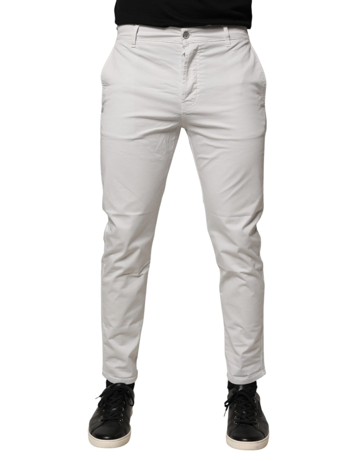 White Cotton Mid Waist Skinny Men Denim Jeans