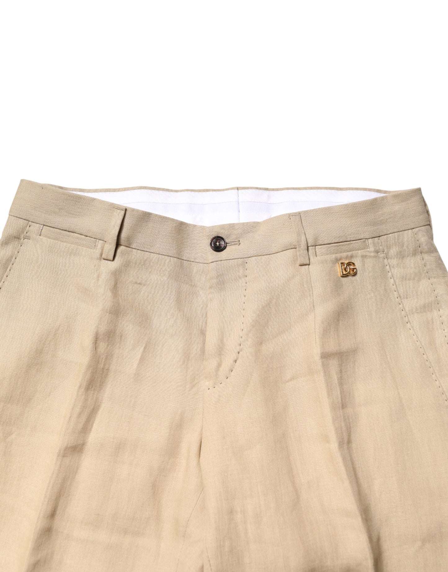 Beige Linen Single Breasted 2 Piece Suit