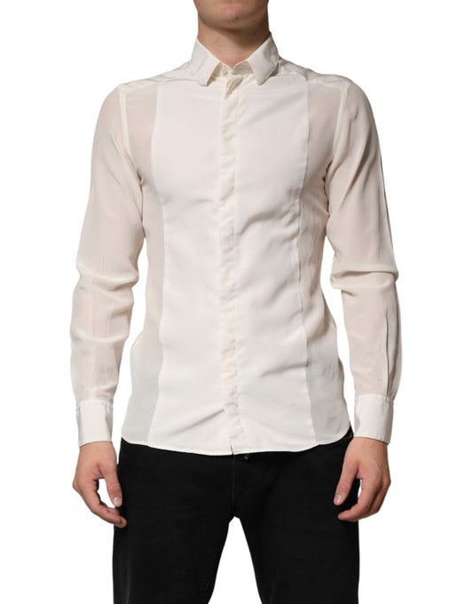 Off White Silk Men GOLD Dress Formal Shirt