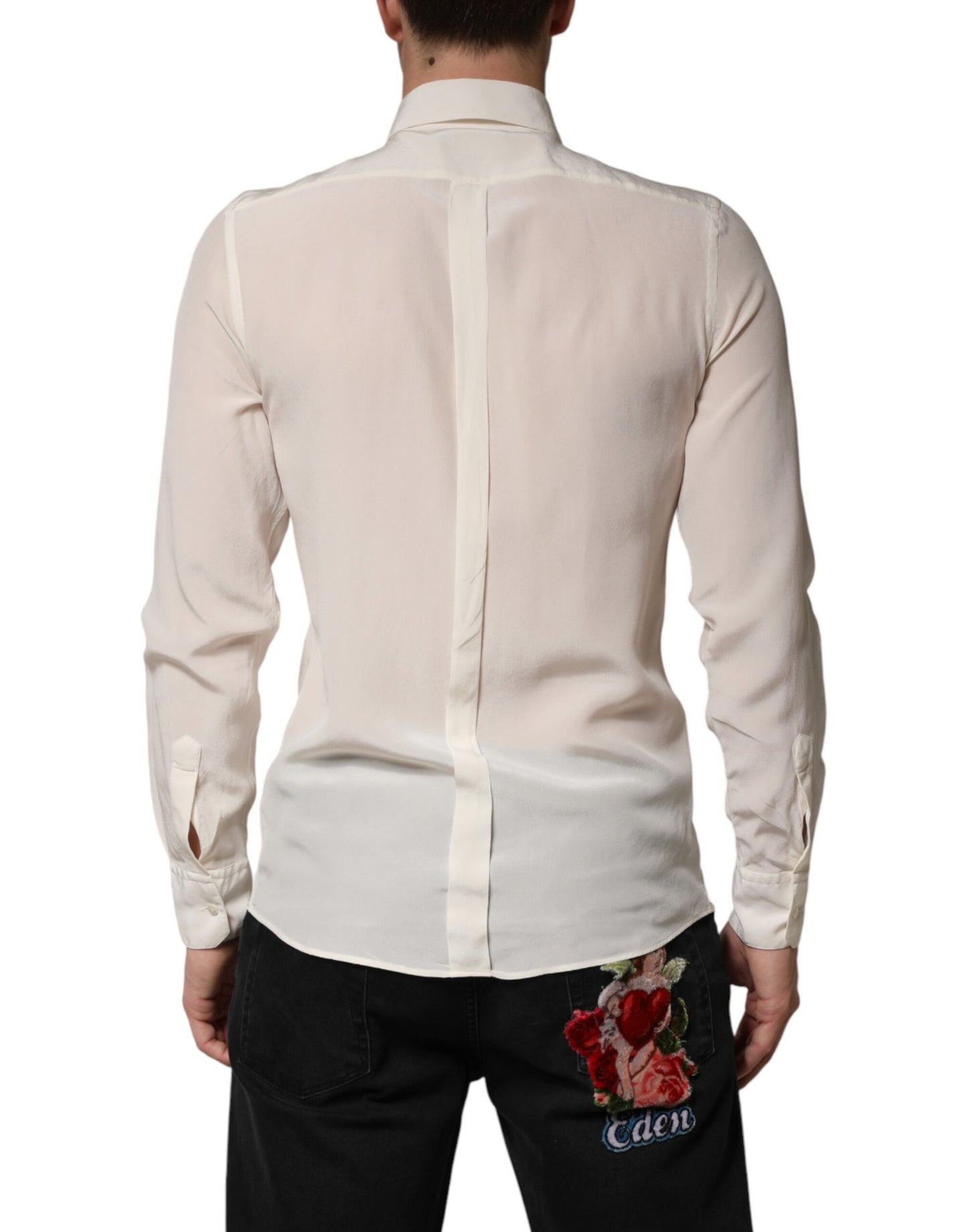 Off White Silk Men GOLD Dress Formal Shirt