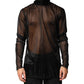 Black Sheer Long Sleeves Turtleneck Top