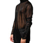 Black Sheer Long Sleeves Turtleneck Top