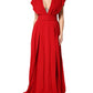 Red Viscose Plunging Neckline Long Maxi Dress