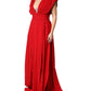 Red Viscose Plunging Neckline Long Maxi Dress