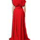 Red Viscose Plunging Neckline Long Maxi Dress