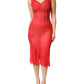 Red Silk Sleeveless Sheath V-neck Midi Dress