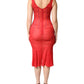 Red Silk Sleeveless Sheath V-neck Midi Dress