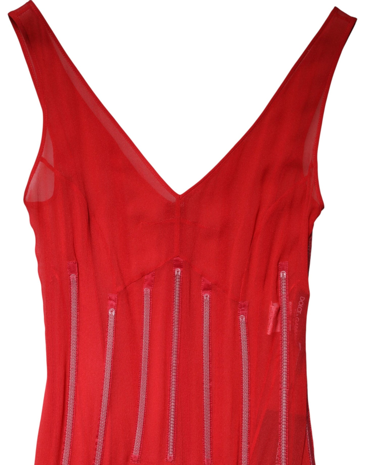 Red Silk Sleeveless Sheath V-neck Midi Dress