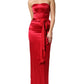 Red Silk Strapless Sheath Long Gown Dress
