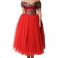 Red Floral Off Shoulder A-line Gown Dress
