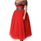 Red Floral Off Shoulder A-line Gown Dress