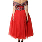 Red Floral Off Shoulder A-line Gown Dress