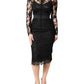 Black Lace Trim Cotton Sheath Midi Dress