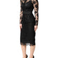 Black Lace Trim Cotton Sheath Midi Dress