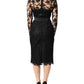 Black Lace Trim Cotton Sheath Midi Dress