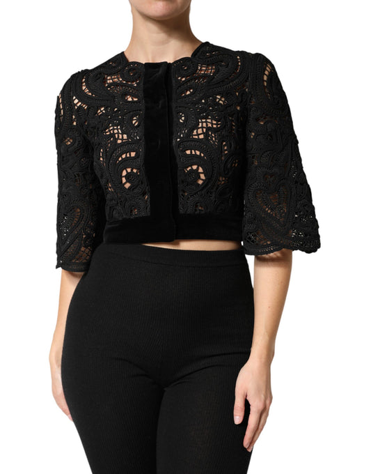 Black Floral Lace Cropped Coat  Jacket