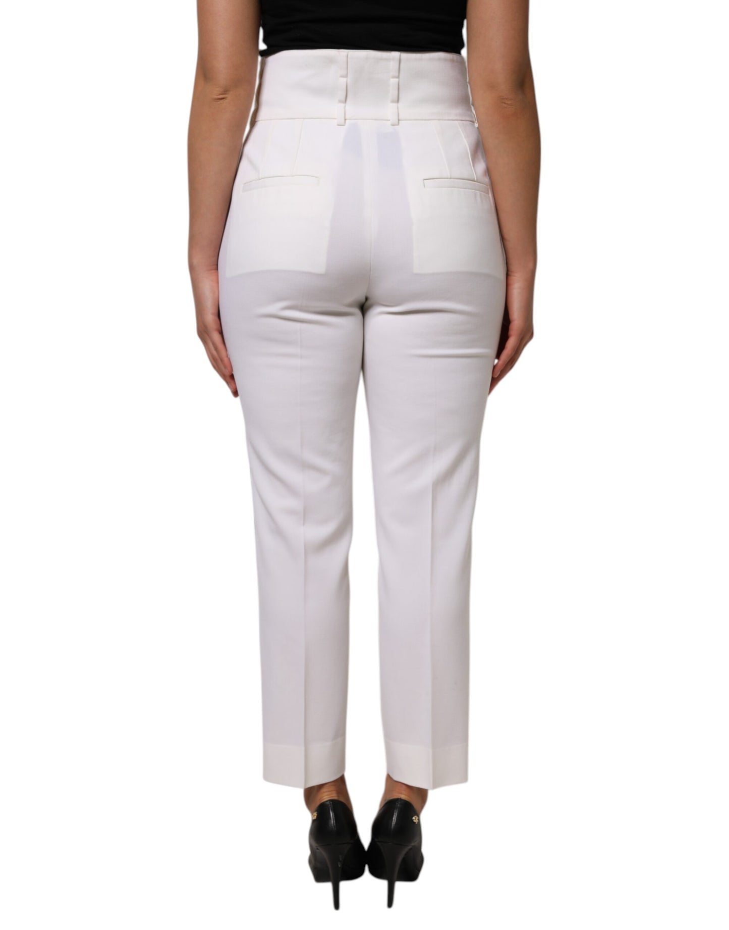 White Wool High Waist Tapered Trouser Pants