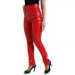 Shiny Red High Waist Skinny Trouser Pants