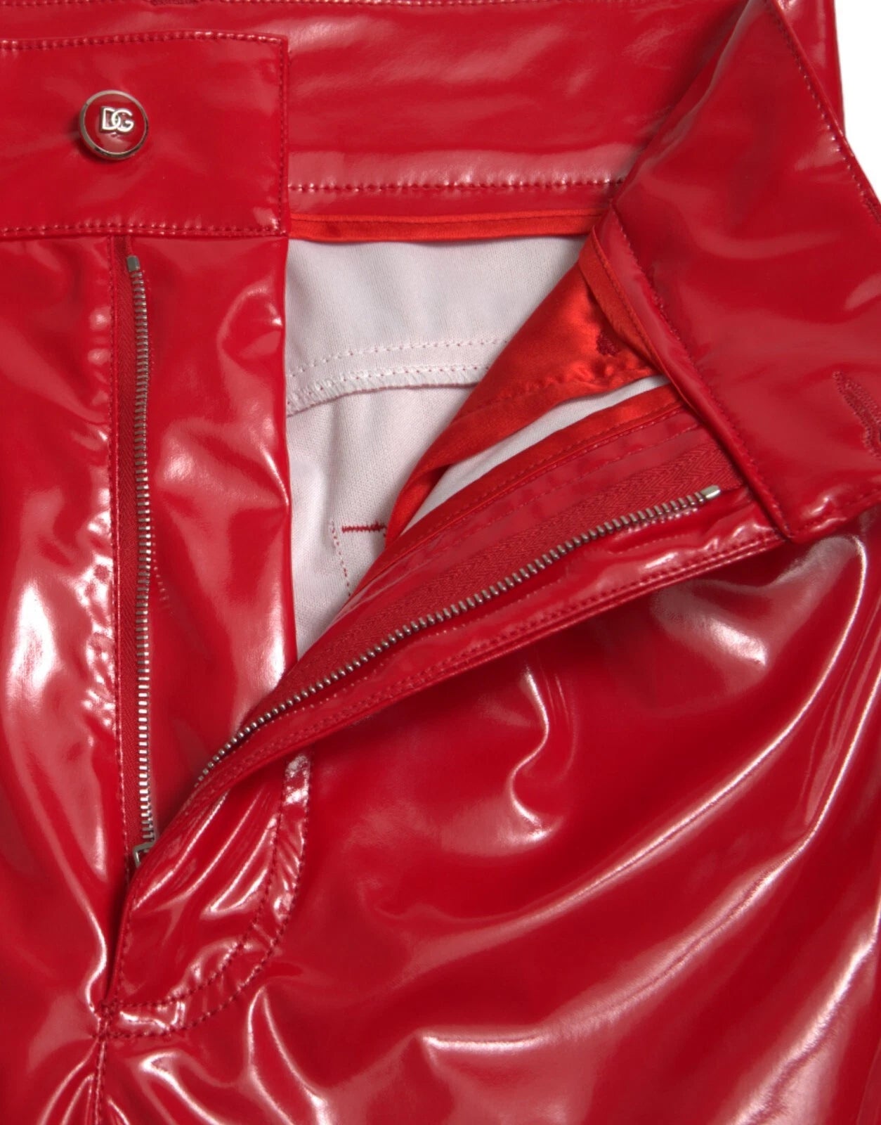 Shiny Red High Waist Skinny Trouser Pants