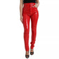Shiny Red High Waist Skinny Trouser Pants