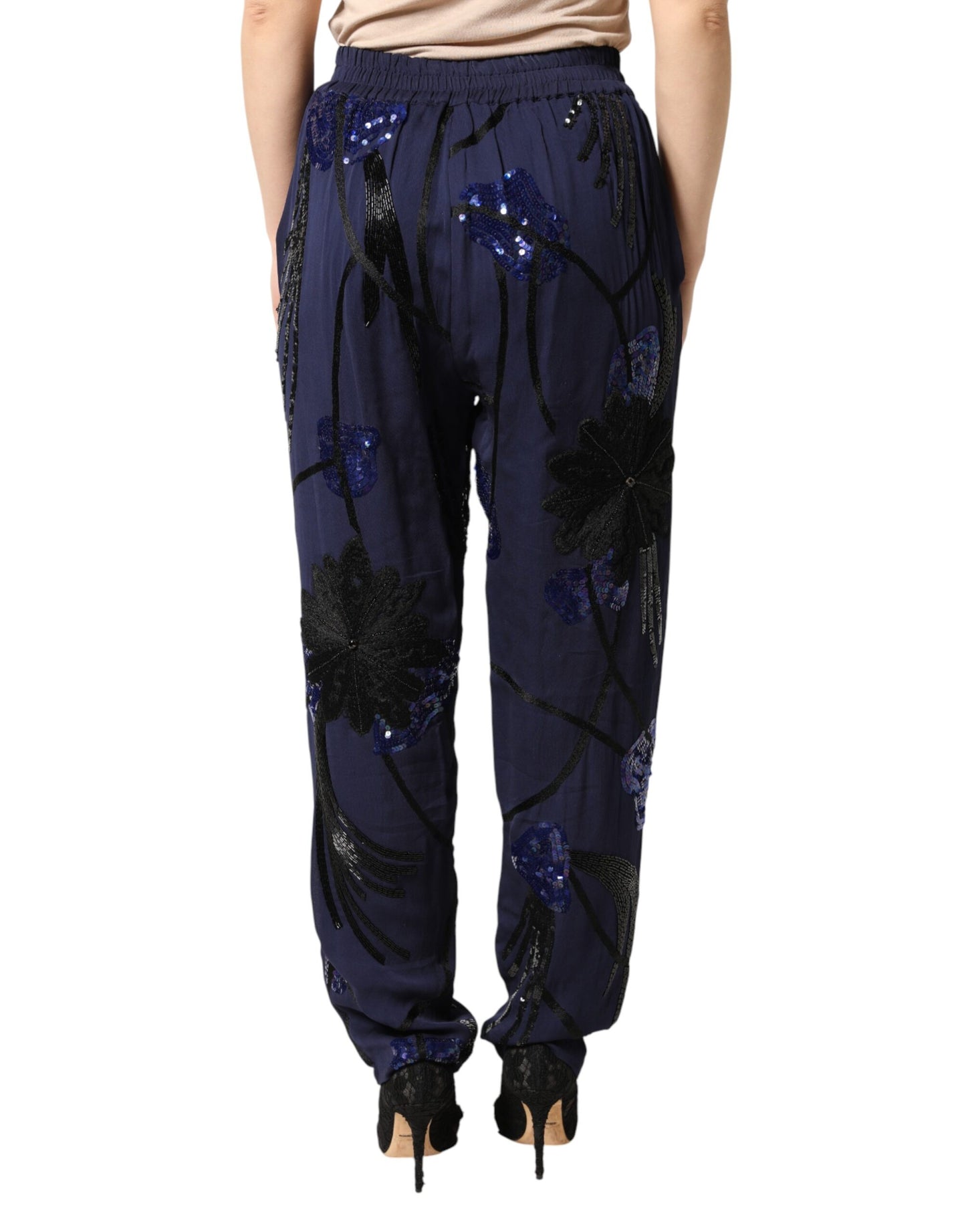 Blue Sequined Tapered Trouser Pants