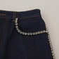 Blue Denim Stretch Crystal Hot Pants Shorts