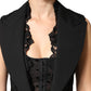 Black Lace V-neck Slit Hem Gathered Waist Vest Jacket