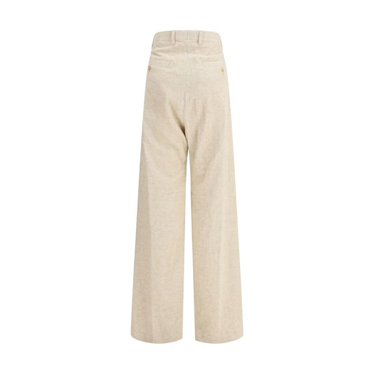 Beige Cotton Casual Pants
